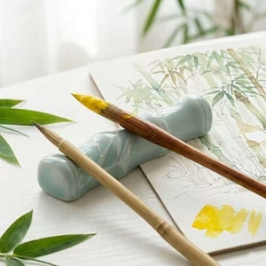 Ceramic Bamboo Pen Holder, Zen Desk Organizer for Artists, Watercolor Brush Stand, Minimalist Studio Decor, Gift for Creative Soul