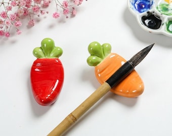 Cute Ceramic Carrot Pen Rest  , Kawaii Vegetable Desk Decor, Handmade Aesthetic Brush Holder, Unique Foodie Gift, Housewarming Gift