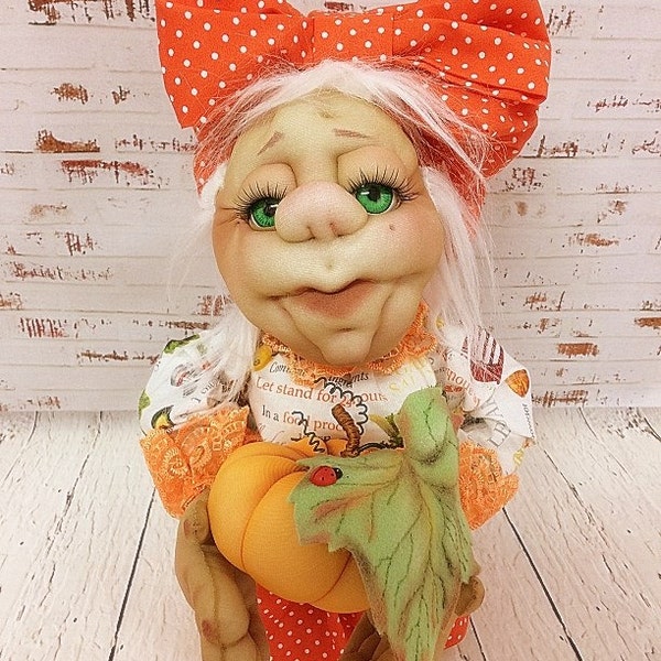 Made-To-Order Soft Sculpture Doll OOAK Art Doll Pumpkin' Granny . Soft Sculpted Doll.