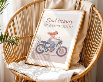 Affiche Motarde Pastel – Citation Moto Inspirante | Art Féminin Moto | Téléchargement numérique