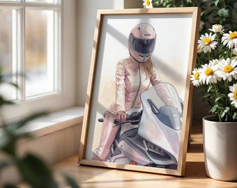 Affiche Motarde Pastel – Poster Moto Moderne Féminin | Idée Cadeau Femme Motarde | Téléchargement Numérique