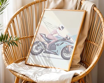 Poster Moto Sportive - Couleurs Pastel – Affiche Minimaliste | Idée Cadeau Motarde | Téléchargement Numérique