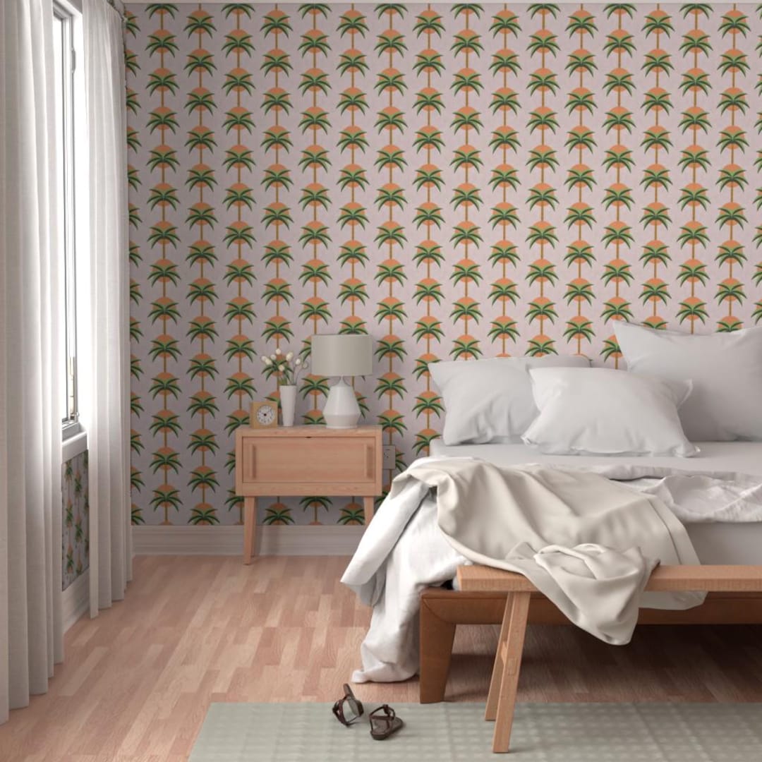 Retro Palm Tree Sunset Wallpaper: Peel and Stick Tropical Decor - Etsy