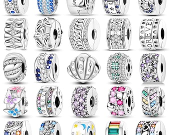 Silver Clasp 925 Sterling Silver CZ pave  Charms Daisy Beads Stopper Safety Chain fit European-style Bracelet Jewelry Clip Gift For Her