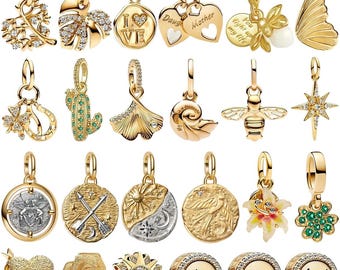 Dijes cúbicos chapados en oro para pulseras de estilo europeo / Dijes de corazón para pulseras de mujer