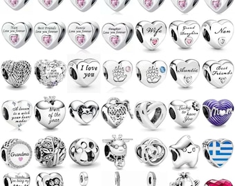 Silver Jewelry Heart Series Heart Love You Forever Mum Auntie Sister Daughter Beads Charm Bead Fit European Bracelet Charms