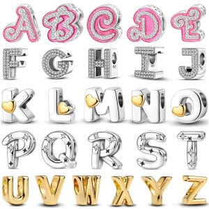Contas de prata de lei 925 com letras do alfabeto de A a Z, compatíveis com berloques de estilo europeu, berloques personalizados, joias femininas, presentes DIY.