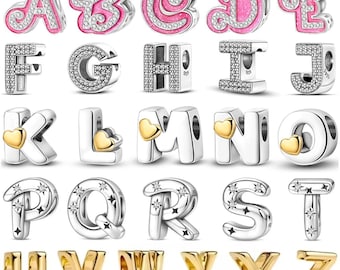 Alphabet 925 Sterling Silver Letter Beads A-Z Fits European‑Style Charm Beads Personalized Charms Women Jewelry DIY Gifts