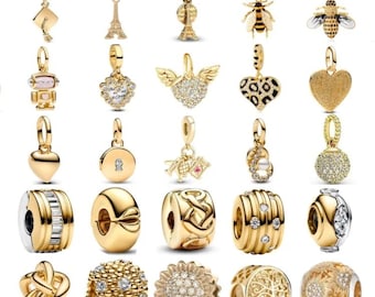 Cuentas de dijes chapadas en oro: dijes de estilo europeo para pulseras y collares, regalo de joyería para ella.