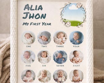 Baby's First Year Photo Collage | Monthly Milestone Keepsake (Canva Template)