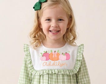 Vestido de calabaza personalizado, vestido de otoño para bebé niña, conjunto personalizado con nombre para niña pequeña, vestido de otoño a cuadros, lindo conjunto de Acción de Gracias