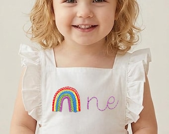 Toddler Rainbow Muslin Dress, Personalized Ruffle Sleeve Birthday Outfit