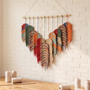 Colorful Leaf Wall Hanging, Boho Macrame Tapestry, Unique Housewarming Gift, Handmade Fiber Art Decor, Birthday Gift for Her