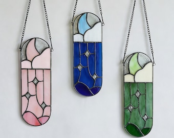 Celestial Stained Glass Wall Vase, Moon and Star Propagation Station, Hanging Plant Holder, Hydroponic Decor, Gift for Her