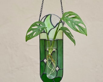 Macetero de pared de vidrieras con forma de luna y estrella, estación de propagación celestial, jarrón colgante con forma de tubo de ensayo, regalo para amantes de las plantas, decoración del hogar.