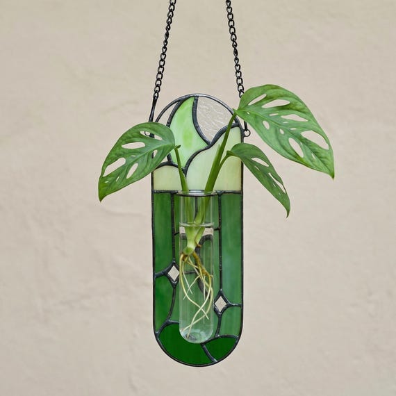 Moon Star Stained Glass Wall Planter, Celestial Propagation Station, Hanging Test Tube Vase, Plant Lover Gift, Home Decor