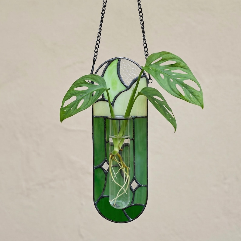 Moon Star Stained Glass Wall Planter, Celestial Propagation Station, Hanging Test Tube Vase, Plant Lover Gift, Home Decor image 1