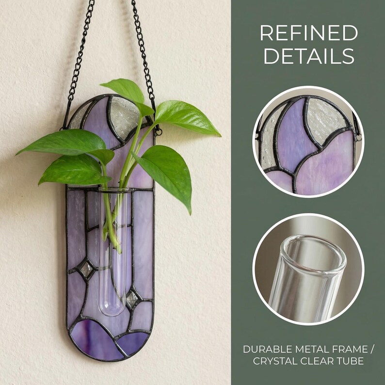 Moon Star Stained Glass Wall Planter, Celestial Propagation Station, Hanging Test Tube Vase, Plant Lover Gift, Home Decor image 10