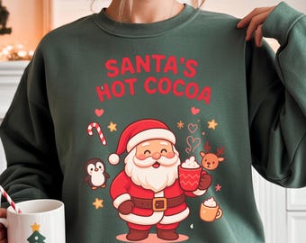 Santa’s Hot Cocoa PNG, Christmas Sublimation Design, Cozy Holiday Clipart for Shirts & Mugs