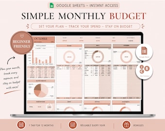 Eenvoudige maandelijkse begrotingspreadsheet Google Spreadsheets, financiële planner, digitale download, onkostenregistratie
