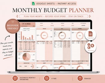 Monthly Budget Planner Google Sheets, Paycheck Template, Expense Tracker, Bill Calendar