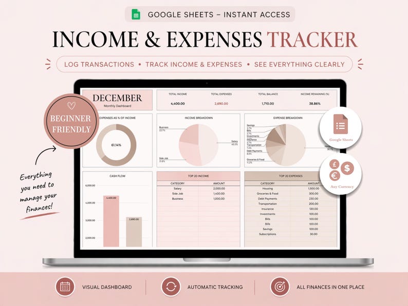 Visual Income Plan Income & Expense Tracker Spreadsheet – Simple Monthly Budget, Google ...
