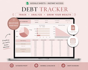 Debt Payoff Tracker Google Sheets — Snowball & Avalanche Calculator, Debt Free Planner