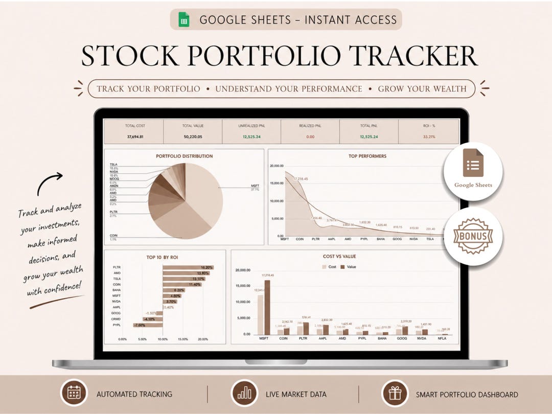 Stock Portfolio Tracker Google Sheets — Brown Neutral Template ...