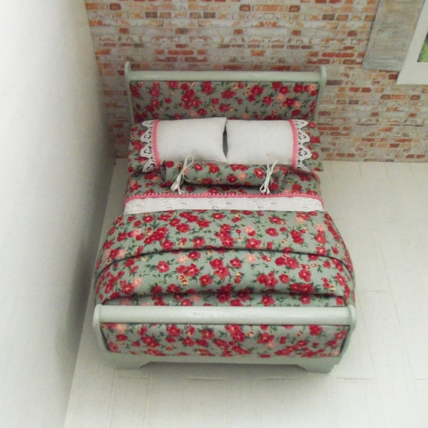 Casa de muñecas trineo cama-casa rural/granja/shabby estilo OOAK