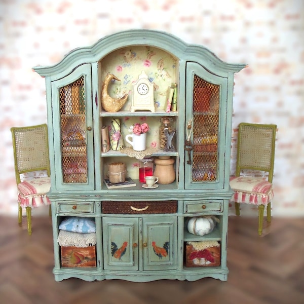 Dolls house miniature 12th scale farmhouse/cottage hutch/dresser...rustic...OOAK...Artisan