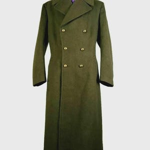 Military Green Wool Overcoat, Long Officer Field Coat