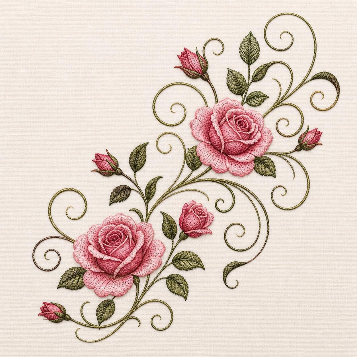 Rose Embroidery Design Floral Vintage Botanical Swirl Machine Pattern ...