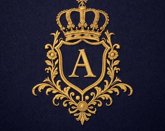 Monogram crown embroidery design letter initial crest royal vintage gold emblem frame ornament