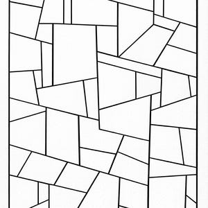 May include: Abstract geometric design featuring a mosaic of irregular shapes and lines. The artwork is composed of various quadrilaterals and triangles, outlined in black against a white background. The overall pattern creates a modern, graphic aesthetic.
