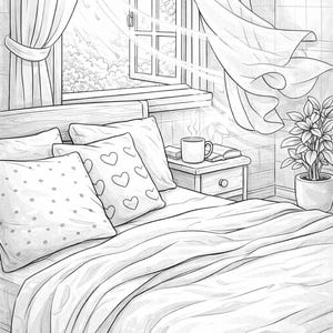 Cozy Spring Hygge Coloring Book for Adults | Cute Cottagecore Coloring Pages | Easy Bold Home & Garden Art | Digital Download image 6