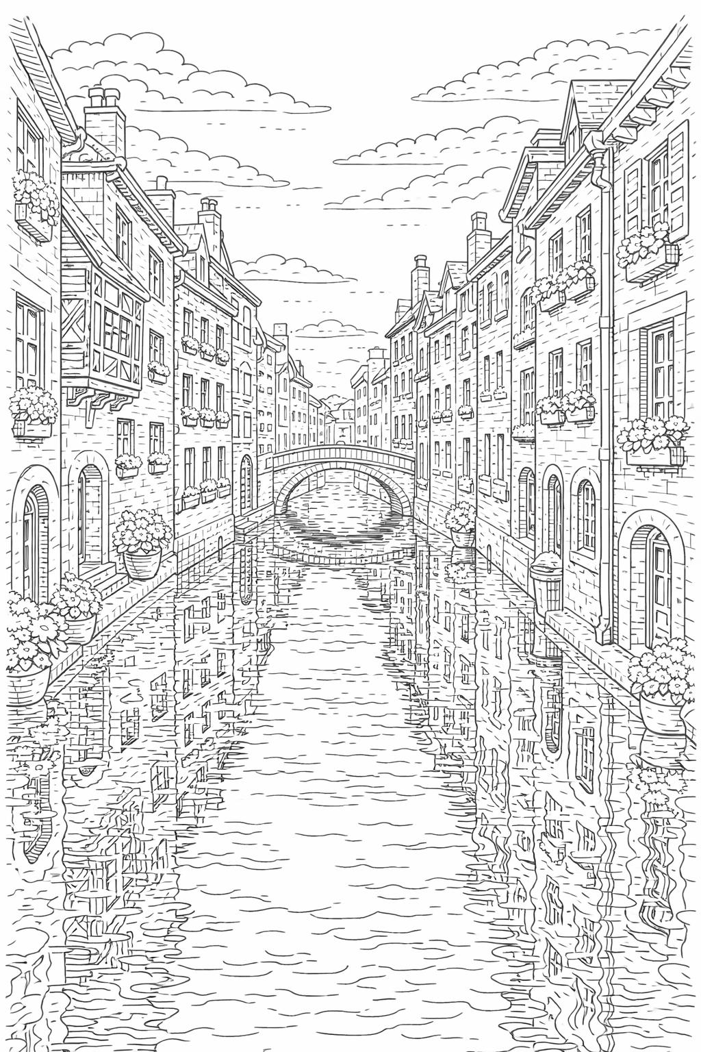 European Townscapes Coloring Book for Adults | 40 Detailed City ...