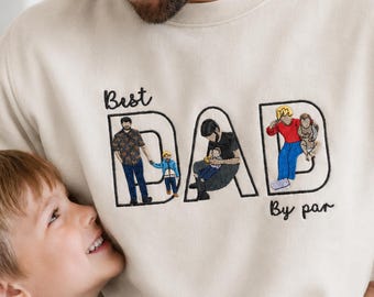 Moletom "Melhor Pai por Pai" - Retrato personalizado bordado a partir de foto - Camiseta com retrato do filho - Roupa para o Dia dos Pais