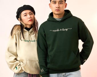 Custom Embroidered Hoodies with Couples Names - Boyfriend Girlfriend Hoodie - First Anniversary or Weding Gift - Forever & Always