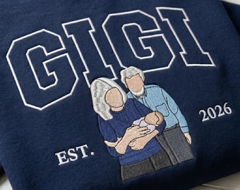 Custom Grandma Sweatshirt with Photo - Embroidered Gigi Portrait Sweater - Varsity Mama Mimi Picture Sweatshirt - Promoted to Grandmas