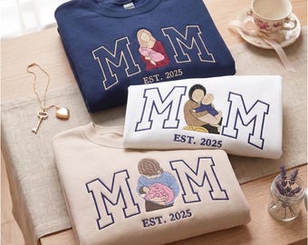 Sudadera con foto bordada "Mejor Mamá" - Sudadera personalizada con retrato de mamá y nombre de los niños - La mejor madrastra del mundo - Regalo de cumpleaños para mamá