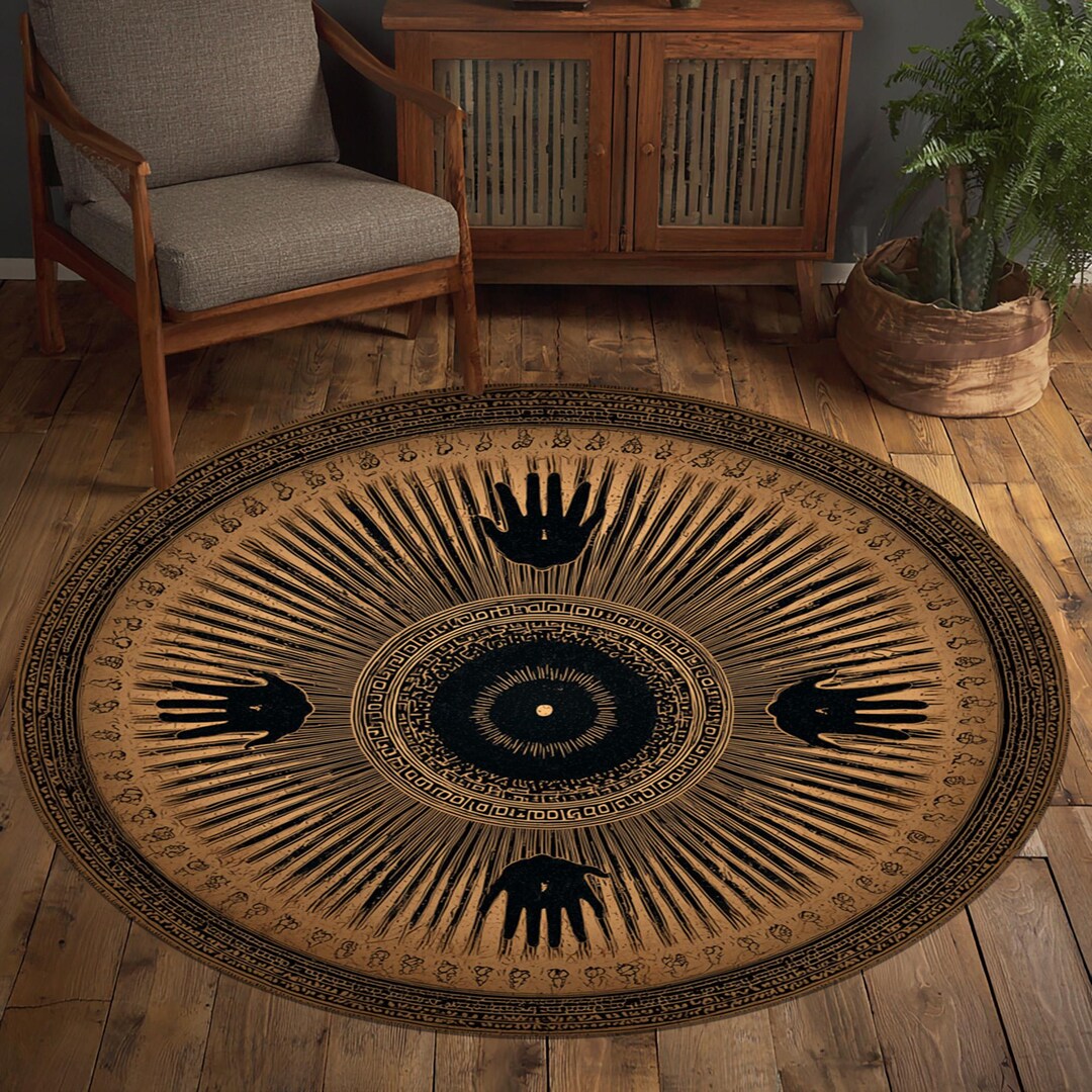 Occult Round Rug Vintage Alchemy Symbol Gothic Circle Rug Black Spade ...