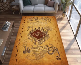 Alfombra con el mapa del mundo mágico: Castillo de la escuela mágica, fantasía de Harry y brujería, decoración de películas místicas
