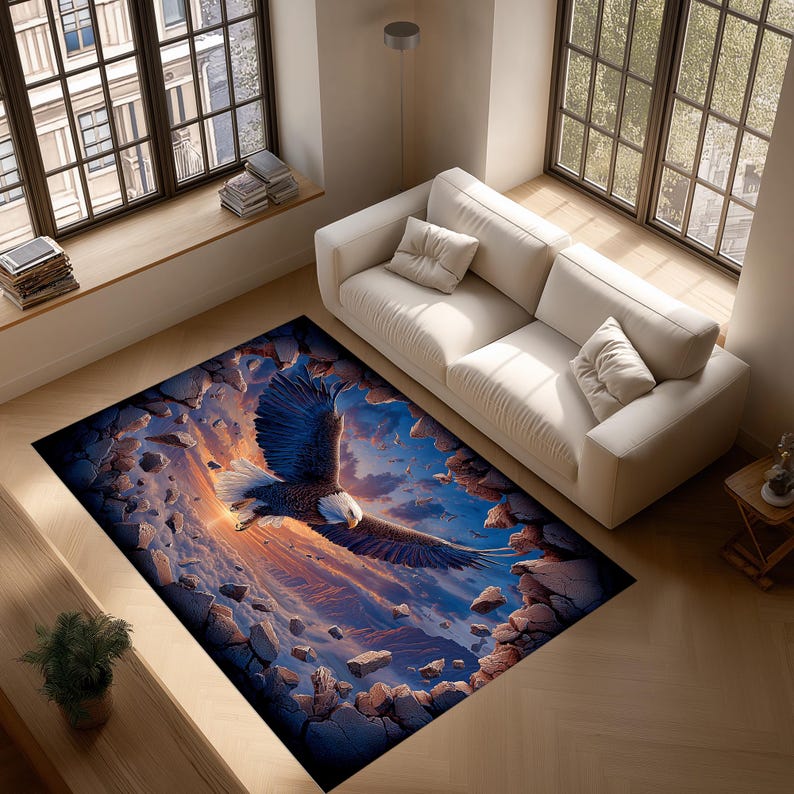 Soaring Eagle Rug: Sunset Mountain Design, Majestic Bird in Flight ...