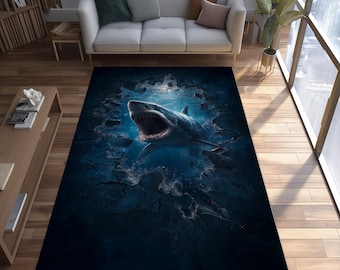 White Shark Rug: 3D Ocean Attack Carpet