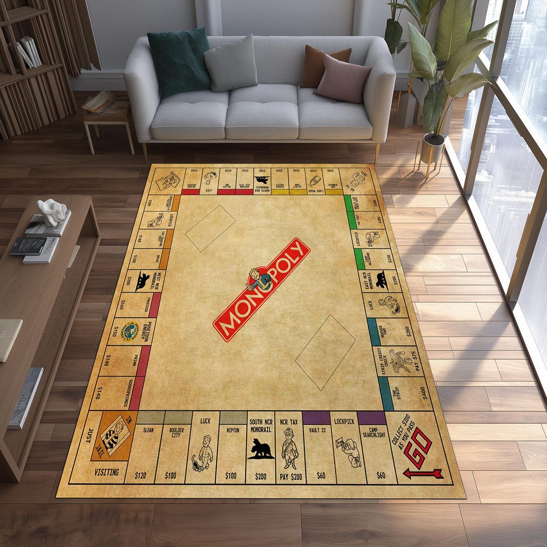 Monopaly Rug Monopoly Board Rug: Beige Vintage Game Carpet, Classic Property Design ...