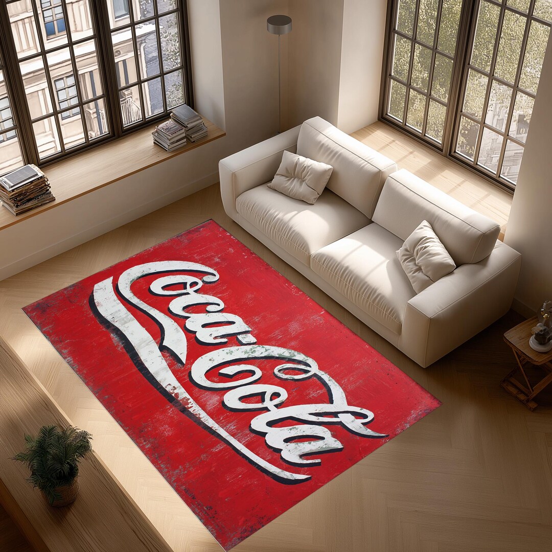 Coca Cola Round Rug Retro Coca Cola Rug: Distressed Red White Logo Design, Classic American ...