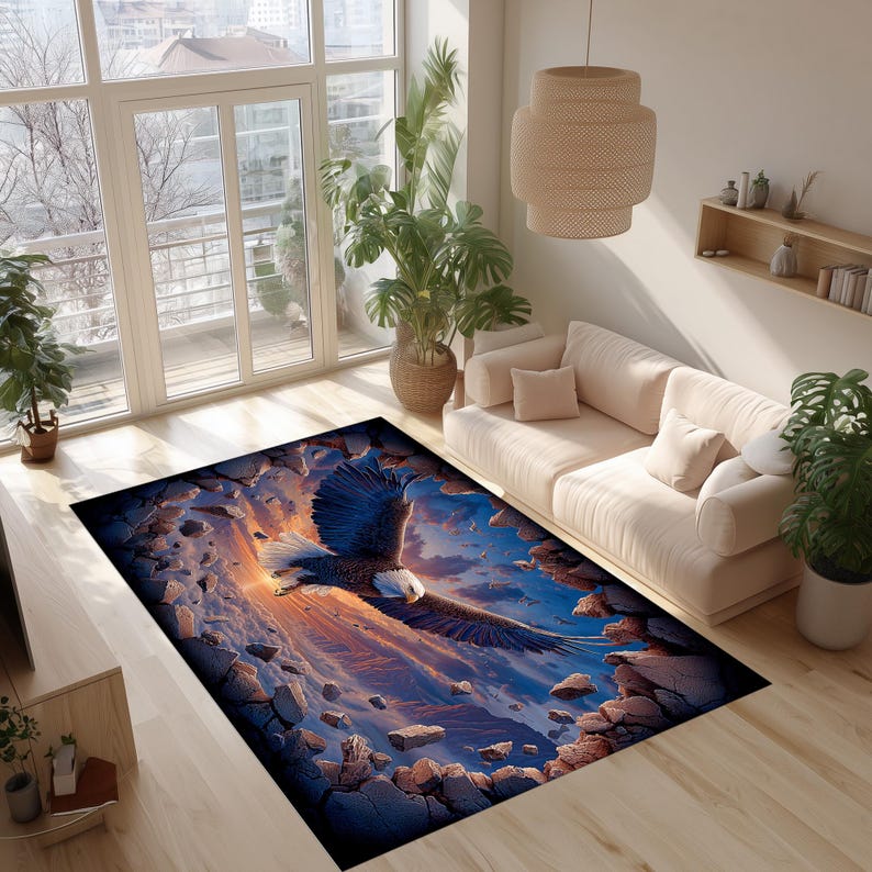 Soaring Eagle Rug: Sunset Mountain Design, Majestic Bird in Flight ...