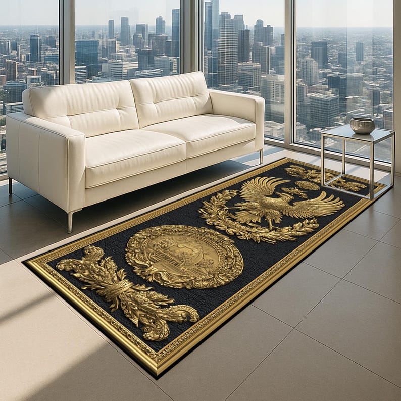 Golden Eagle Runner Rug: Imperial Ornate Baroque Crest , Black ...