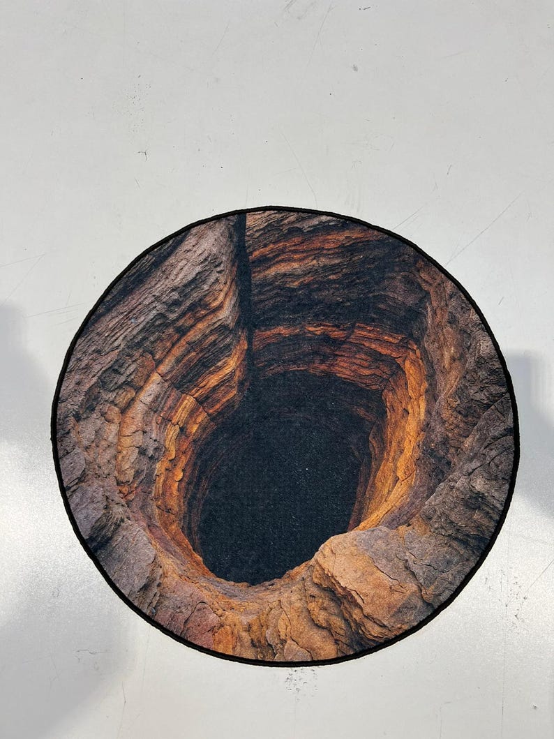 Fake Abyss Rug Abyss Canyon Round Rug: Optical Illusion Rock Texture 3D Floor Decor ...