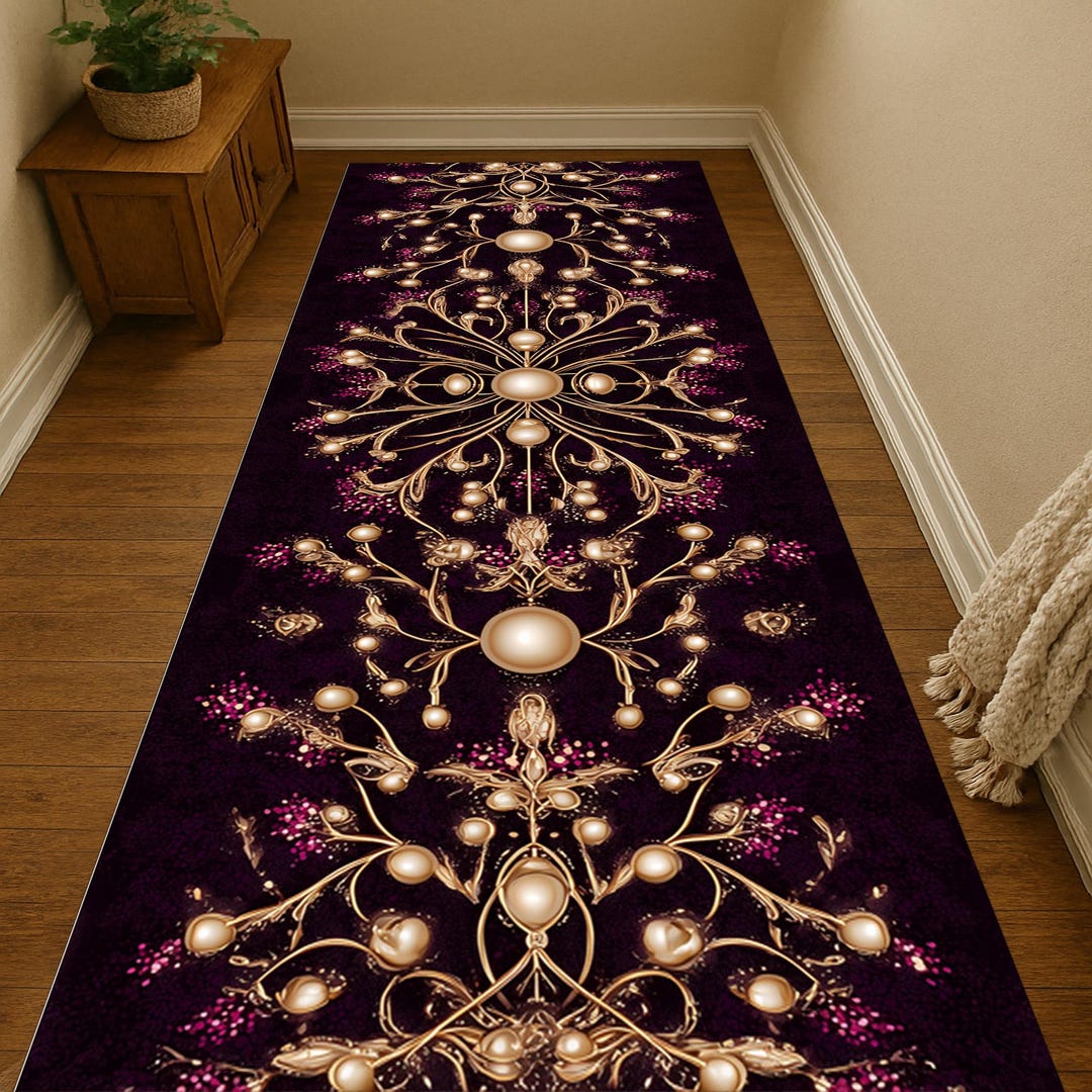 Purple Velvet Runner Rug: Baroque Ornamental Style, Non-slip - Etsy